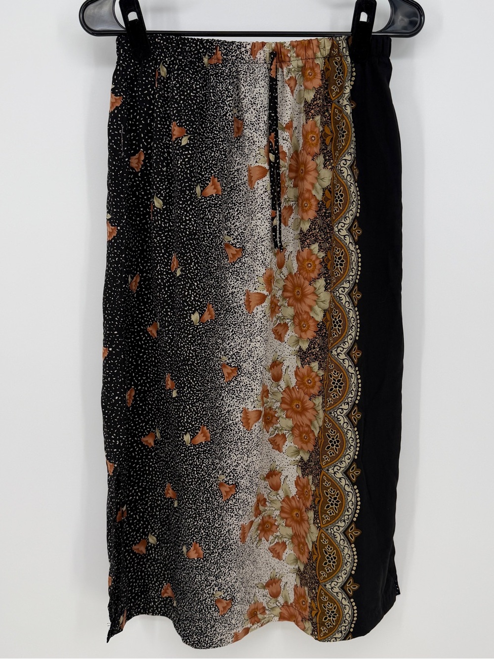 Vintage Floral Midi Skirt Black Earthy Boho Prairie Whimsigoth Cottagecore 10 M